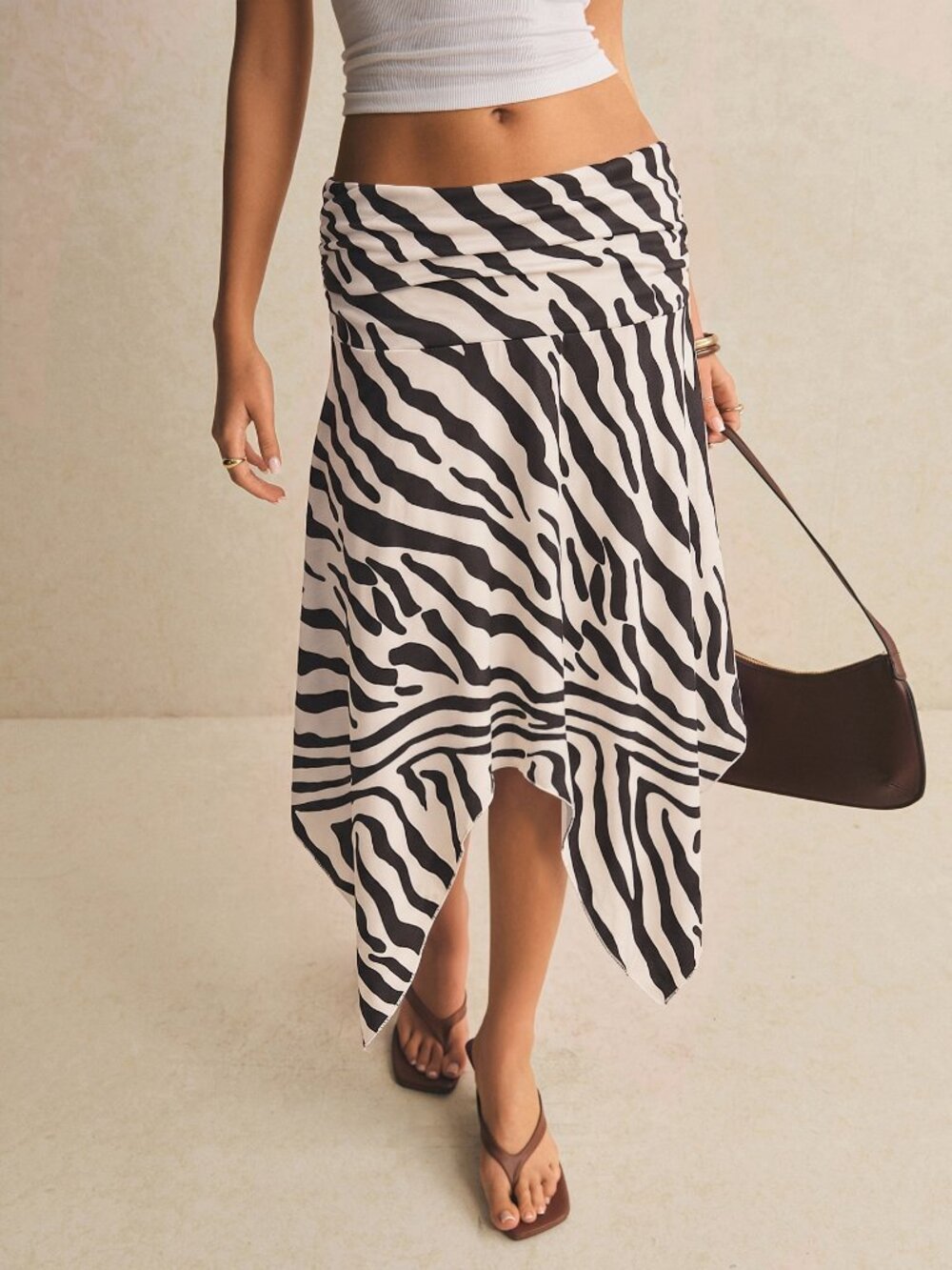 Apricot Casual Women's Zebra Print Asymmetrical Knee Length A-Line Skirt